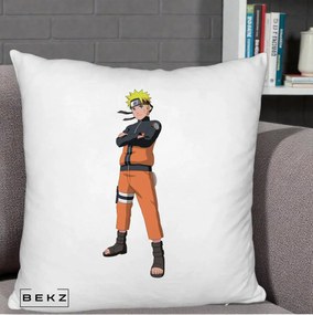 Perna Personalizata Naruto Uzumaki Portret Complet, 40x40 cm, Alb Pufos, Husa Detasabila, Perna Inclusa, BEKZ®