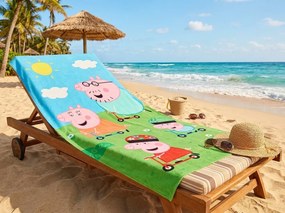 Prosop de plaja pentru copii PEPPA PIG 70x140 cm colorat, 100% bumbac velur