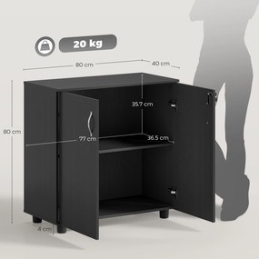 Vinsetto Dulap pentru Documente, cu Încuietoare, 2 Uși și Raft Interior, 80x40x80 cm, Negru | Aosom Romania