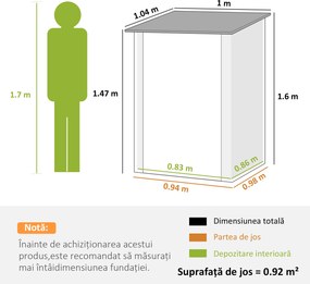 Outsunny Căsuță de Grădină 0,92m² din Oțel Galvanizat, Depozit pentru Unelte cu Ușă Blocabilă, Acoperiș Înclinat, 100x104x160 cm, Verde | Aosom Romania