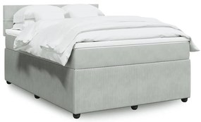 vidaXL Pat box spring cu saltea, gri deschis, 140x200 cm, catifea