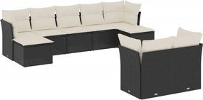vidaXL Set mobilier de grădină cu perne, 9 piese, negru, poliratan
