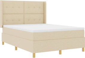 vidaXL Pat cu arcuri cu saltea cu headboard Crem 140 x 190 cm țesătură
