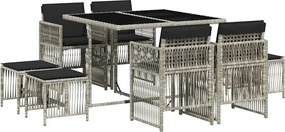 vidaXL Set mobilier grădină cu perne, 9 piese, gri deschis, poliratan