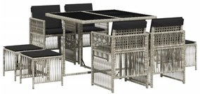 3210959 vidaXL Set mobilier grădină cu perne, 9 piese, gri deschis, poliratan