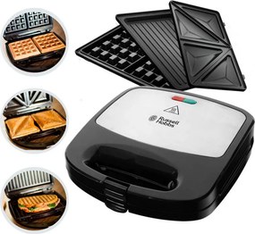 La mâna a doua: Sandwich maker Russell Hobbs Fiesta Deep Fill 24540-56 3in1, 750 W, 4 sandwich-uri, 3 placi diferite, Otel inoxidabil, Negru