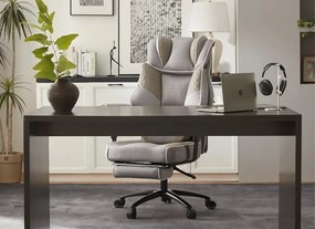 DOWINX 66B3 – Scaun directorial XXL, Extra-Lat și Construcție Heavy-Duty, Masaj Lombara Dublu, cotiere reglabile, suport pentru picioare, Rezistent 180 kg, plasă respirabilă+PU, Gri