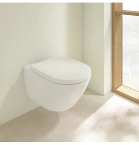 Set vas WC rimless suspendat, Villeroy&amp;Boch Subway 3.0, DirectFlush, cu capac inchidere lenta, 37x56cm, CeramicPlus, 4670TSR1