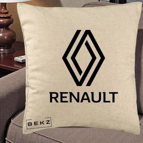 Perna Personalizata cu emblema Renault, 40x40 cm, Bej, Husa Detasabila, Perna Inclusa, BEKZ®