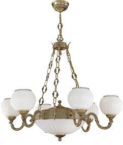 Candelabru cu 6 brate clasic design italian din alama, sticla 9250 RA-L. 9250/6+2
