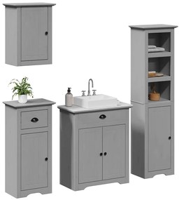 vidaXL Set de mobilier de baie din 4 piese lemn masiv de pin gri