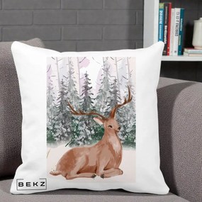 Perna Decorativa Ren in Padure Roz Moale, 40x40 cm, Alba Mata, Husa Detasabila, Perna Inclusa, BEKZ®