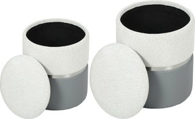 HOMCOM Set de 2 pufuri de depozitare tapițate în chenilă și PU șezut căptușit pentru hol dormitor gri și crem | Aosom Romania