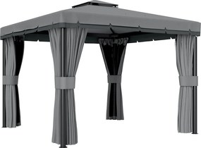 Outsunny Pavilion aprox. 3 x 3 m rezistent la apă Stabil Rezistent la iarnă Pavilion de grădină cu acoperiș dublu Plase anti-țânțari cu fermoar | Aosom Romania