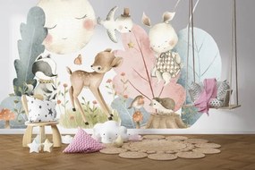 Autocolant de perete pentru copii, animale pe o pajiște magică 100 x 200 cm