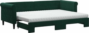 vidaXL Pat de zi cu extensie și saltele verde închis 80x200 cm catifea
