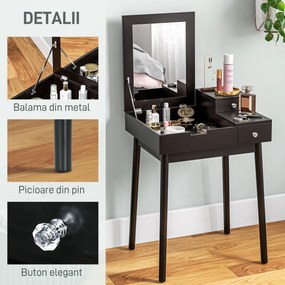 HOMCOM Masă de Machiaj 2 în 1 cu Oglindă Rabatatbilă și 2 Sertare Negru | Aosom Romania