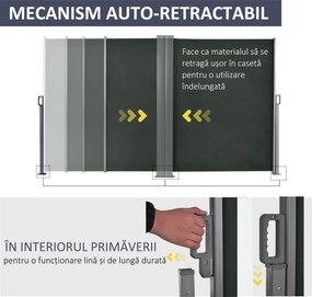 Outsunny Perdea Laterală Retractabilă cu Mâner, Paravan din Metal și Poliester 180 g/m², Anti-UV, pentru Intimitate Exterior, pentru Balcon Grădină, 600x180 cm, Gri | Aosom Romania