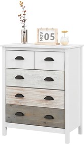 HOMCOM Comodă 5 sertare mobilier de depozitare cu mânere, 70 x 38 x 85 cm, alb | Aosom Romania
