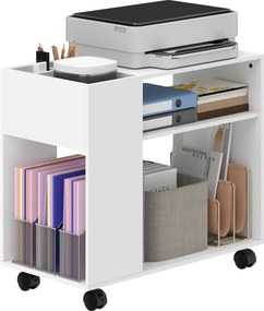 HOMCOM Dulap pentru Imprimantă cu Roți, Dulap Multifuncțional cu Compartimente Deschise, Raft și Spațiu de Depozitare, Noptieră pentru Living, Cameră sau Birou, 70x36x60 cm, Alb | Aosom Romania