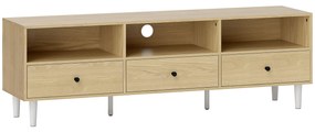 HOMCOM Mobilier TV pentru până la 75", cu 3 sertare, 3 rafturi deschise și canal pentru cabluri, 140 x 34 x 45 cm, lemn natural | Aosom Romania