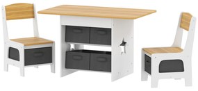 AIYAPLAY Masă pentru copii cu 2 scaune și 6 sertare din material textil, design cu stele, pentru copii 3-8 ani, Natural | Aosom Romania