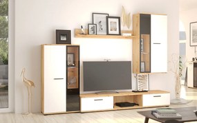 Mobilier living Fletcher (stejar artisan + Alb) (iluminat LED). 1059022