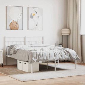 355711 vidaXL Cadru de pat metalic cu tăblie, alb, 160x200 cm