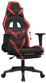 Scaun de gaming cu suport picioare, negru rosu, piele ecologica 1, Negru si rosu, Cu suport de picioare