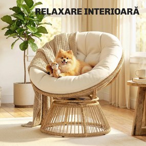 Outsunny Fotoliu Papasan Rotativ 360° Moon Chair cu Pernă pentru Interior/Exterior, Crem Alb | Aosom Romania
