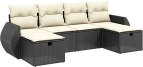 vidaXL Set mobilier de grădină cu perne, 6 piese, negru, poliratan