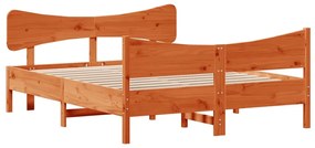 3216398 vidaXL Cadru de pat cu tăblie, maro ceruit, 135x190 cm, lemn masiv pin