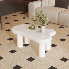 Masă de cafea în formă de nor, din MDF cu iluminare LED și sertar, 98x65,5x40 cm, Alb