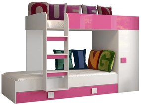 Pat multifuncțional 90 cm Toreno 2 (Alb + alb lucios + roz lucios). 1083313