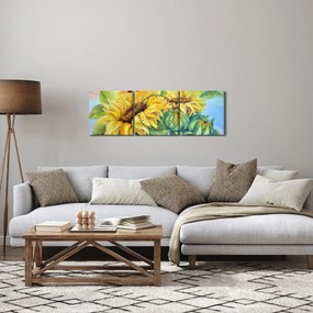 Tablou - Floarea soarelui înflorită (cu ceas) (90x30 cm)
