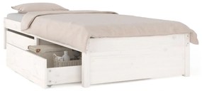 3103454 vidaXL Cadru de pat cu sertare Small Single 2FT6, alb, 75x190 cm