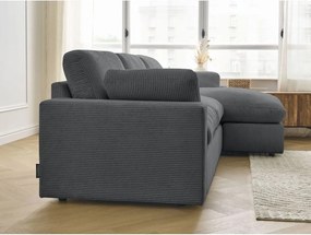 Colțar gri închis cu tapițerie din catifea reiată Belair – Bobochic Paris