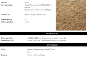 Covor LUX realizat manual din iuta Palinuro 200X300cm