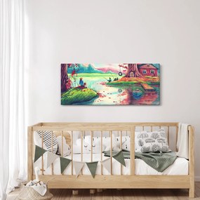 Tablou - Acuarelă, Golf într-un sat de munte (120x50 cm)