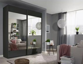 Dressing 181 cm lungime, 2 uși glisante, cu oglindă, culoare gri antracit, 210 cm înălțime