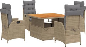 vidaXL Set mobilier de grădină cu perne, 5 piese, bej, poliratan