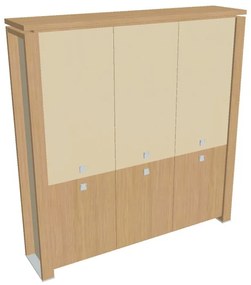 Dulap înalt Verno+ S 200 x 46 x 210 cm, uși combinate, stejar deschis / vanilie