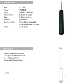 Pendul cu Spot stil minimalist GU10 Tube negru