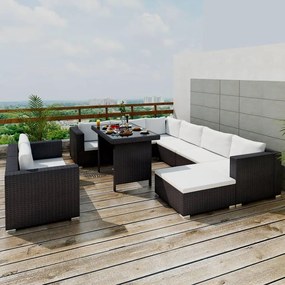 41878 vidaXL Set mobilier de grădină cu perne, 10 piese, negru, poliratan