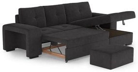 Canapea extensibilă PALERMO cu spațiu de depozitare și taburet, neagră, versiune dreaptă
