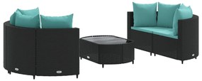 3308444 vidaXL Set mobilier de grădină cu perne, 5 piese, negru, poliratan