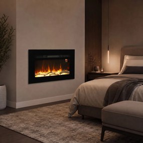HOMCOM Șemineu Electric de 60 cm, Încastrat sau de Perete, 1800 W, Temporizator 24 de Ore, Flacără Reglabilă, Cristale | Aosom Romania