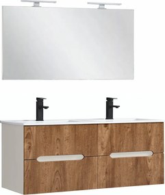 Trent Mobilier de baie 120 cm lavoar ceramic cu oglindă 60x120 cm stejar alb-sunset