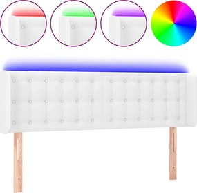 vidaXL Tăblie de pat cu LED, alb, 147x16x78/88 cm, piele ecologică