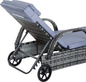 Outsunny Set 2 Sezlonguri si 1 Masuta de Gradina in Poli ratan Gri cu Saltea Captusita si Roti | Aosom Romania